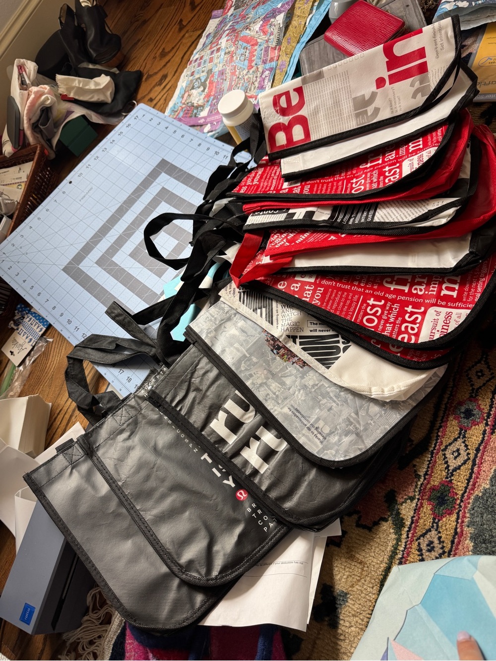 lululemon athletica Reusable Shopping Totes - Black, Red, White set of 15 bags